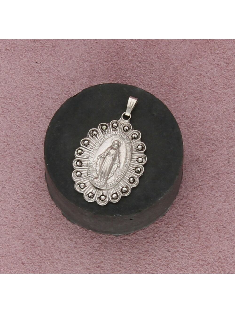 sterling silver vintage marcasite virgin mary miraculous medal pendant